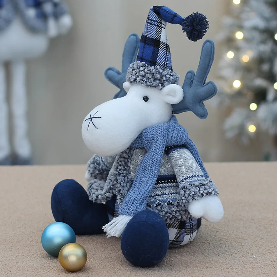 Reindeer vianočná dekorácia tkanina Elk figuríny Duzd Duzdko dekoratívne modré pldované ozdoby pre stolné krbové večierky