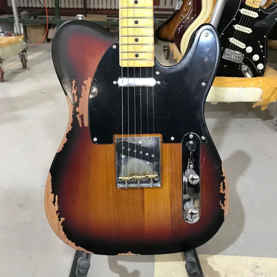 Relic Tele Guitar, Alder Body, Maple hmatník, Vintage slnečná farba, 6 strúnok Guitarra,
