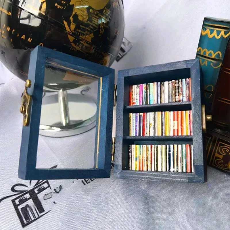 Relife úzkostná knižnica so 60 knihou Miniature Wooden Bookshelf Ornament Stres Stres Relliever Strechte váš úzkosť tvorivý darček