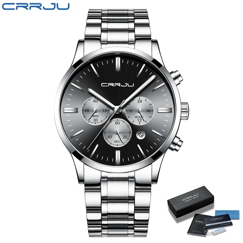 Relogio Masculino Crrju hodinky Men Fashion Sport Quartz Clock Pánske hodinky chronograf