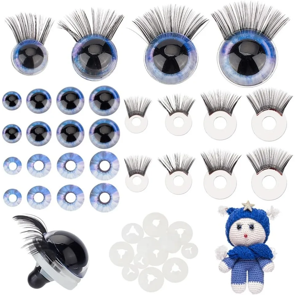 Remeselné oči bezpečnostné oči s riasami amigurumi plnené zvieracie očné remeselné háčkovanie s podložím