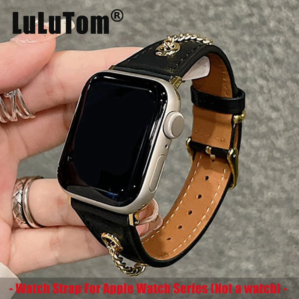 Remienok na kovový reťazec na nechty pre Apple Watch Series 9 8 7 6 5 SE 4 38/40/41/42/44/45 mm Luxusná kožená kapela pre Iwatch Uitra 2 49 mm