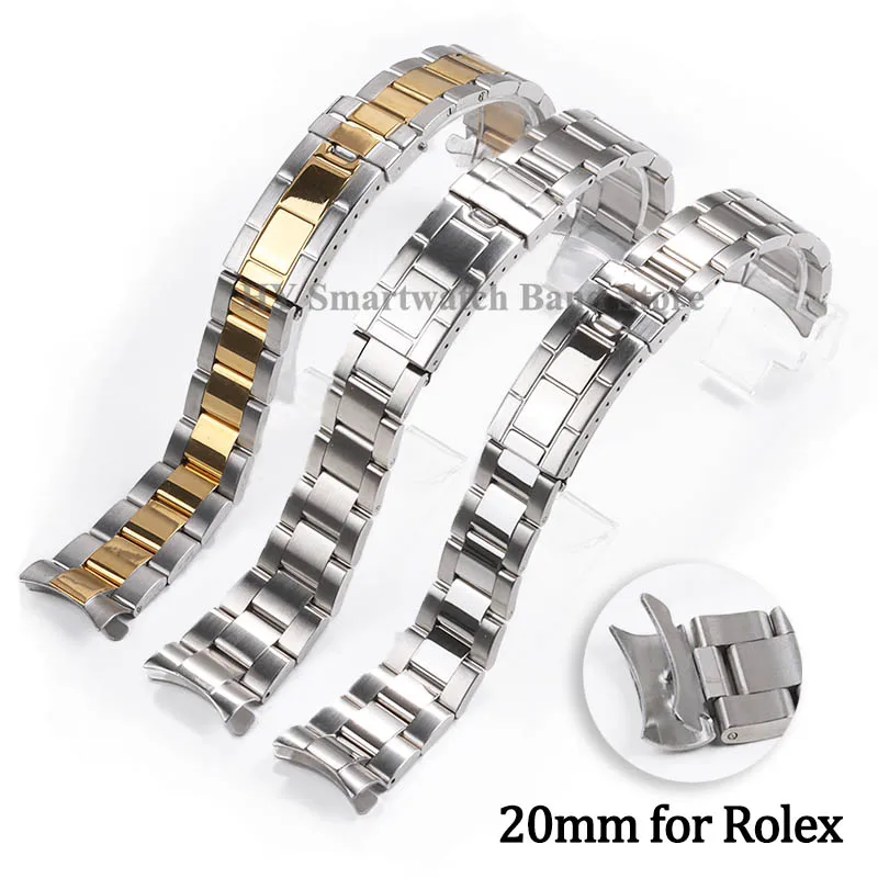 Remienok z nehrdzavejúcej ocele 20 mm pre Rolex Water Ghost pre Daytona Strap Men Sport Wrist pásmo zakrivené koncové náramok náramok