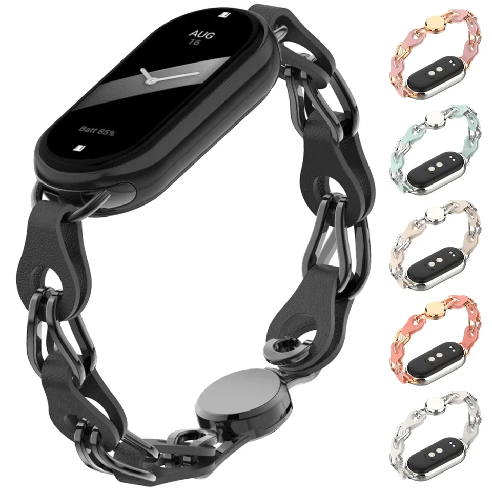 Remienok z nehrdzavejúcej ocele pre Xiaomi Mi Band 8 Magnetic Buckle Kožená náramok pre MIBAND 8 NFC Módna dáma Výmena