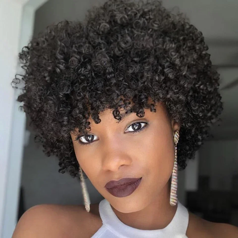 Remy Forte afro výstredný kučeravé kučeravé krátke bobové parochne ľudské vlasy Voda Wave krátky pixie bob ľudské vlasové parochne Black plné strojové parochňa