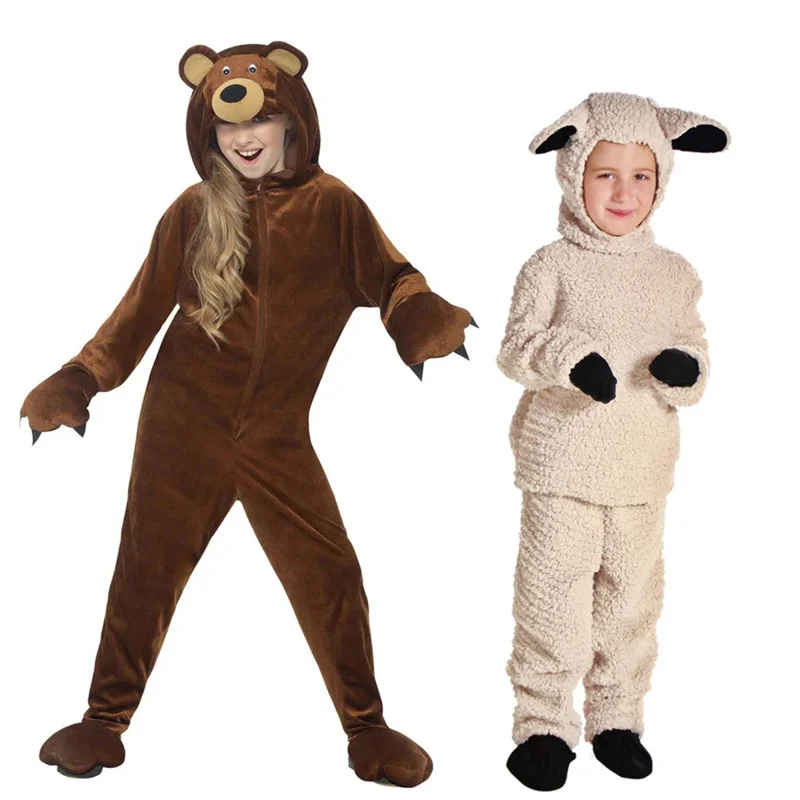 Reneecho Kostým zvierat Kostý Kostý hnedý medveď kostýmy Romper Lamb Sheep Ovce Detské kostýmy pre Purim Carnival Cosplay XF6618