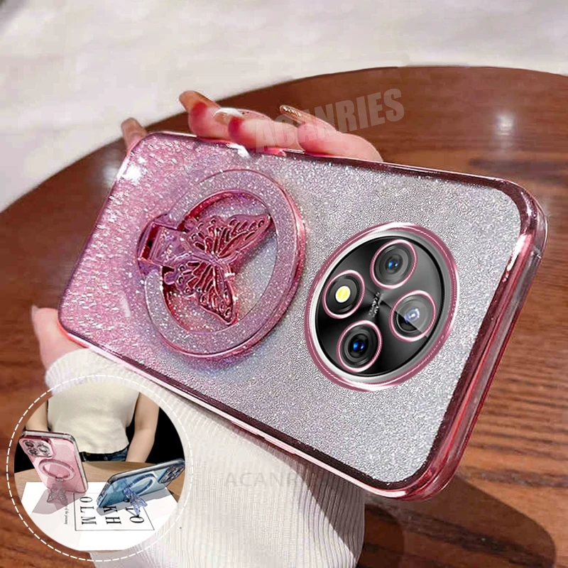 Reno12f Butterfly Držiteľ Pasting Case pre Oppo Reno 12 11 10 7 Reno12 F FS ​​4G 5G Reno10 A38 A58 Silikónový kryt Reno12FS