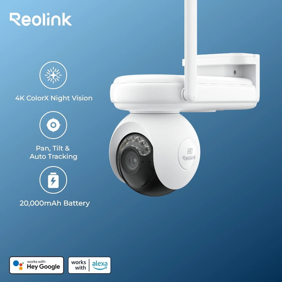 Reolink 4k farebné nočné videnie batéria WiFi bezpečnostná kamera 360 ° PT Automatické sledovanie Colorx Wireless IP Camera Home Hub Kompatibilný