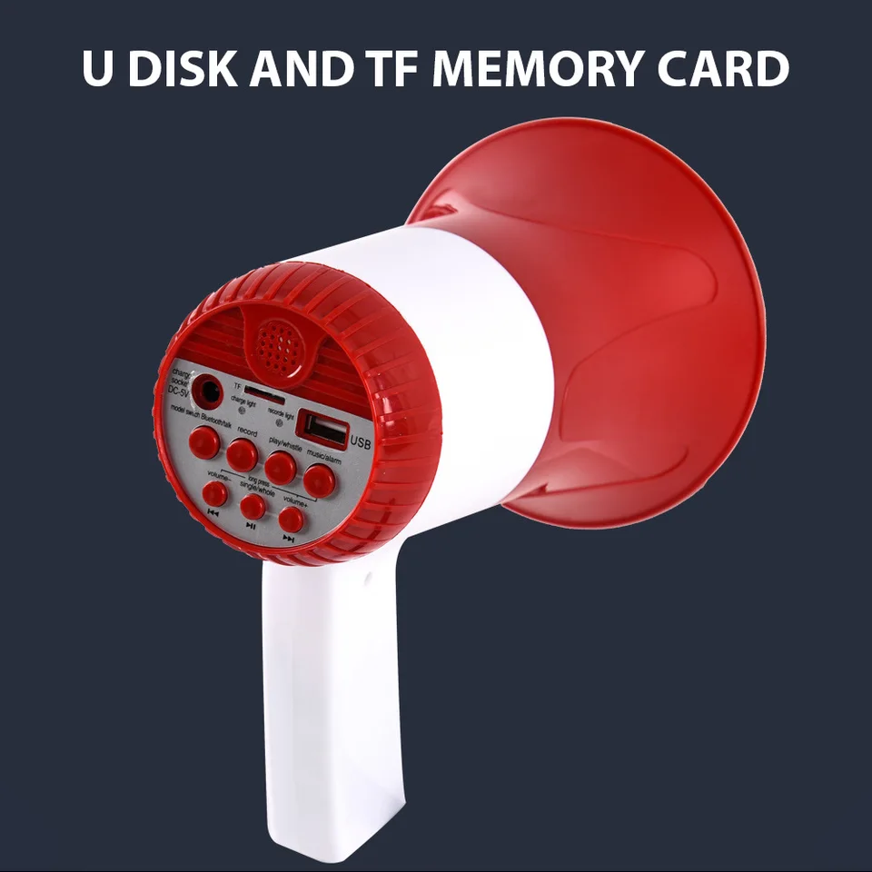 Reproduktor megafónu 50W Prenosný prenosný bullhorn megafónový hlas a režimy sirény/alarmov ovládanie hlasitosti USB Flash Drive TF