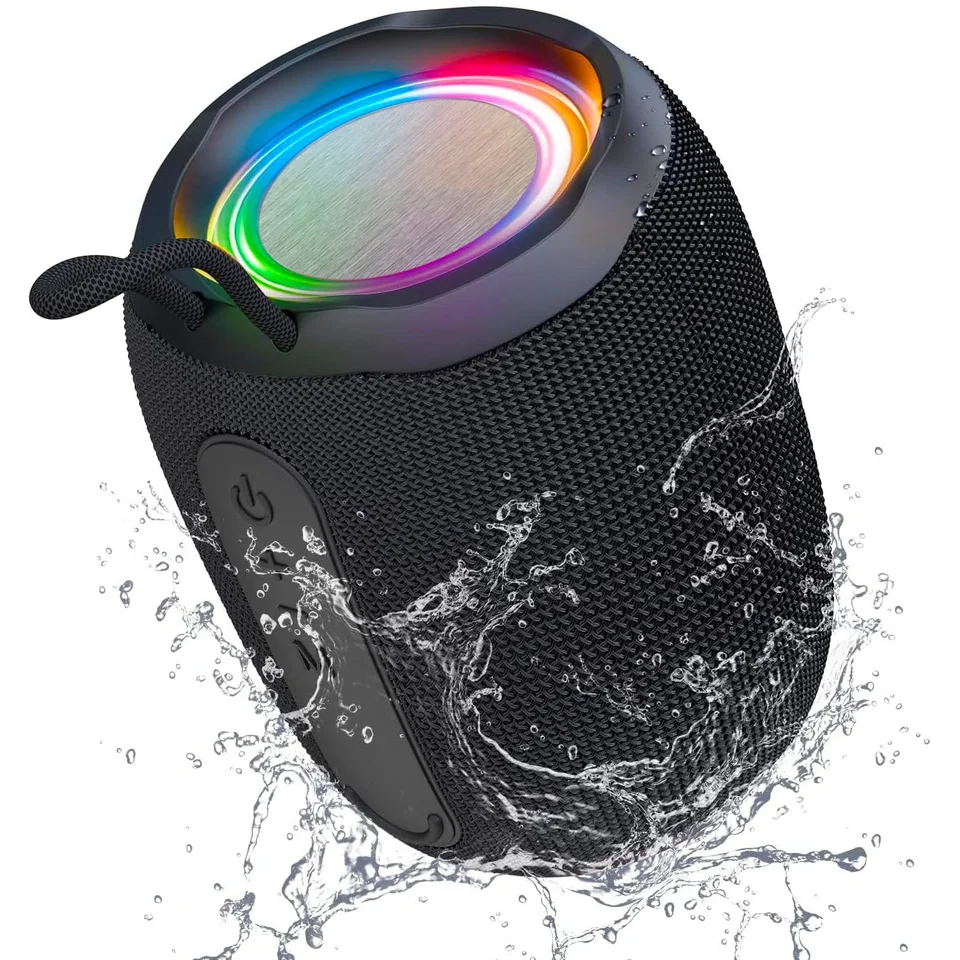 Reproduktor Yaba Bluetooth, výkonný malý prenosný bezdrôtový reproduktor s rádiom FM, vodotesný IPX5, 5 LED svetla režimov USB
