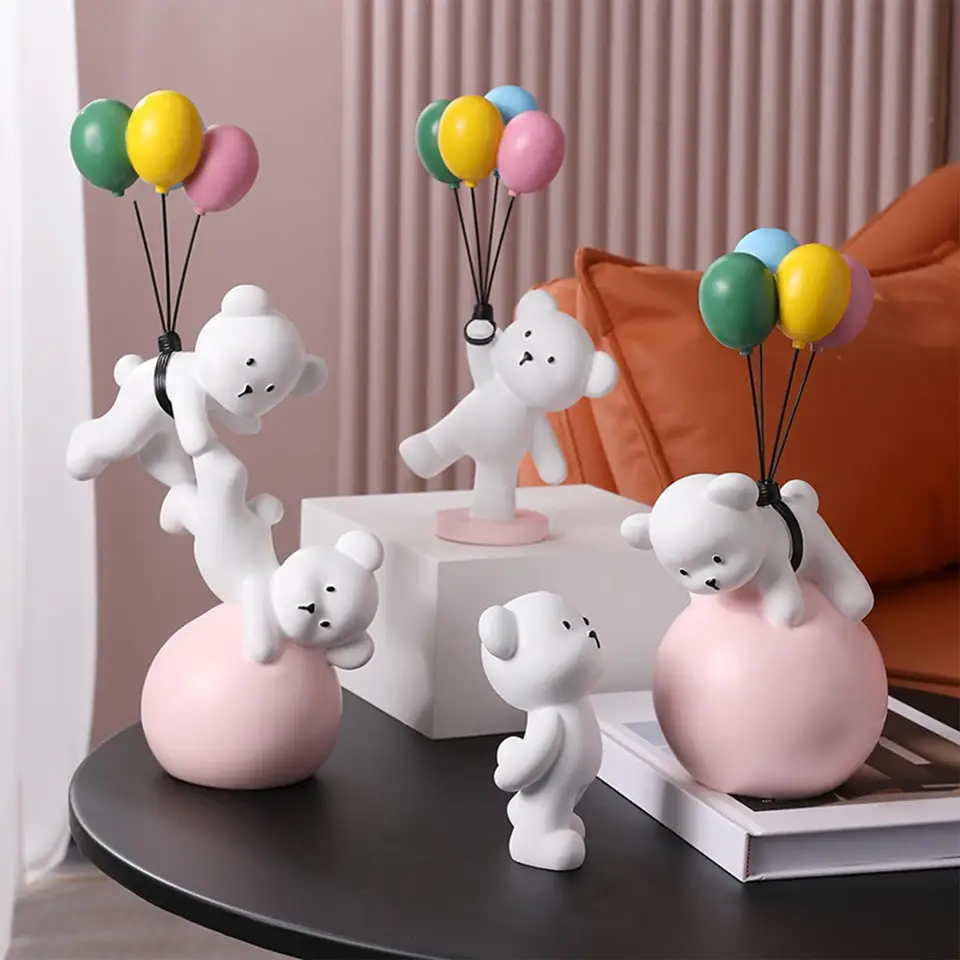 Resin Polar Balloon Bear Flying Bear Figurín sochy sochy ozdoby pre výzdobu spálne pre domácu knižnicu