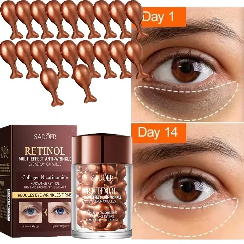 Retinol anti -vrásky očné sérové ​​kapsuly, ktoré zdvíhajú zdvíhanie Odstráňte tmavé kruhy očné vrecká opuchy zvlhčujúce bieliace očné starostlivosť