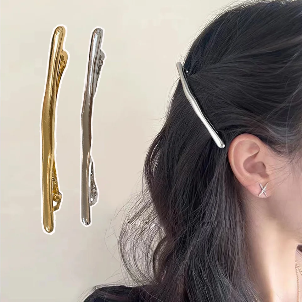 Retro 1/2ks Zlatý kúsok Sliver Dlhé barety Vlasové príslušenstvo Nepravidelný tvar Vlasové svorky Zliatina Vlasovňu Vintage Side Bang Clip