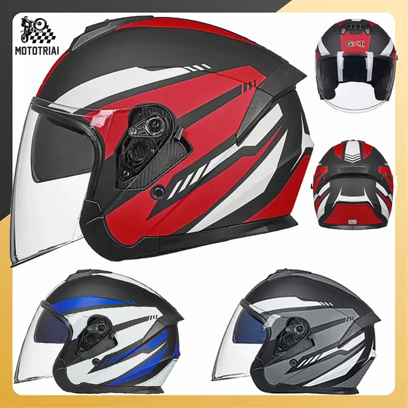 Retro 4 sezóny Muži a ženy dvojité objektív Casque Casque Casque Battery Chráni prilba prilba Motocyklová prilba zimná prilba elektrického bicykla