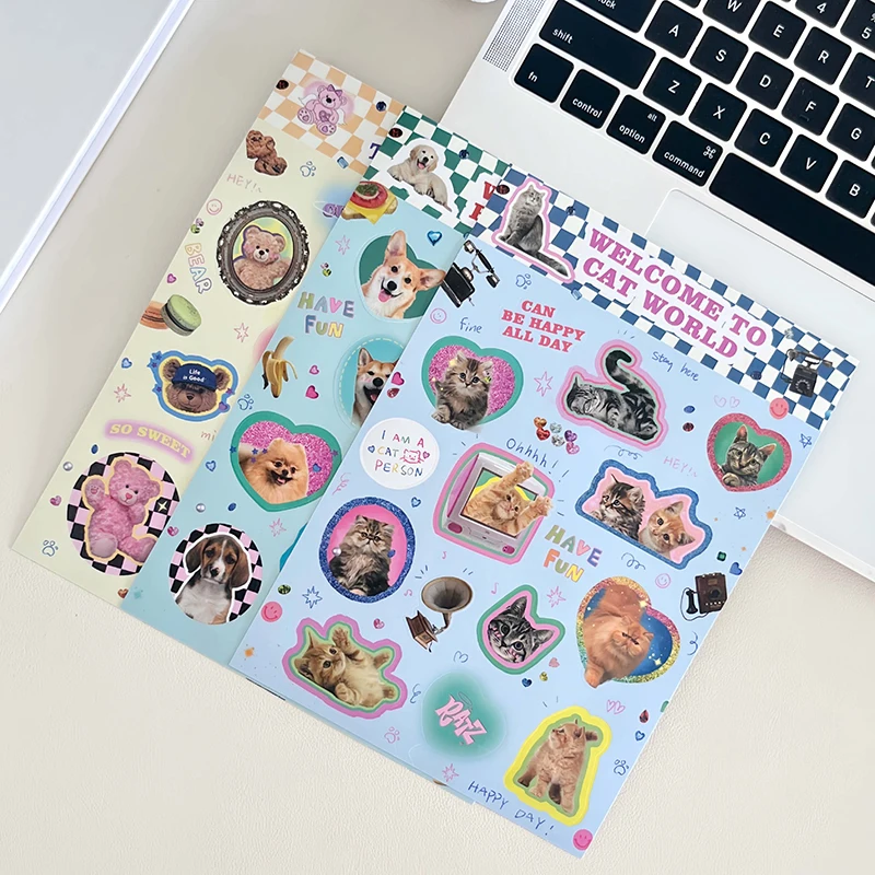 Retro americký štýl Zvieratá Nálepka Roztomilý medvedík Cat Diary Diár Scrapbooking DIY DETORÁCIA ESTETICKÉ NAPLASTNÉ STACKERY
