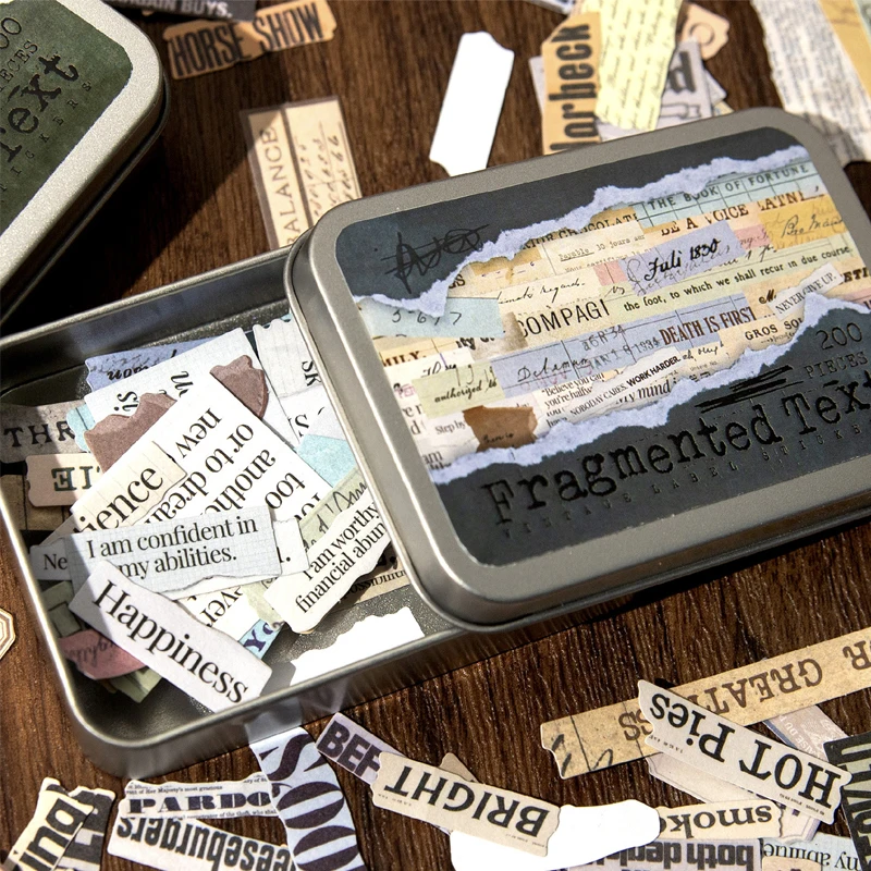 Retro anglická textová nálepka 200ks Iron Box Viazanie pre plánovač ručne vyrábaný DIY Diery Scrapbooking Material Craft Supplies