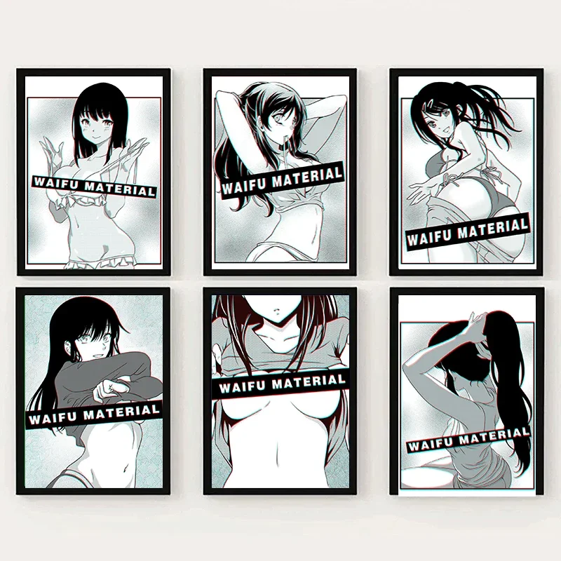 Retro anime čierna a biela sexy žena Materiál Plagáty a výtlačky plátna tlačiareň
