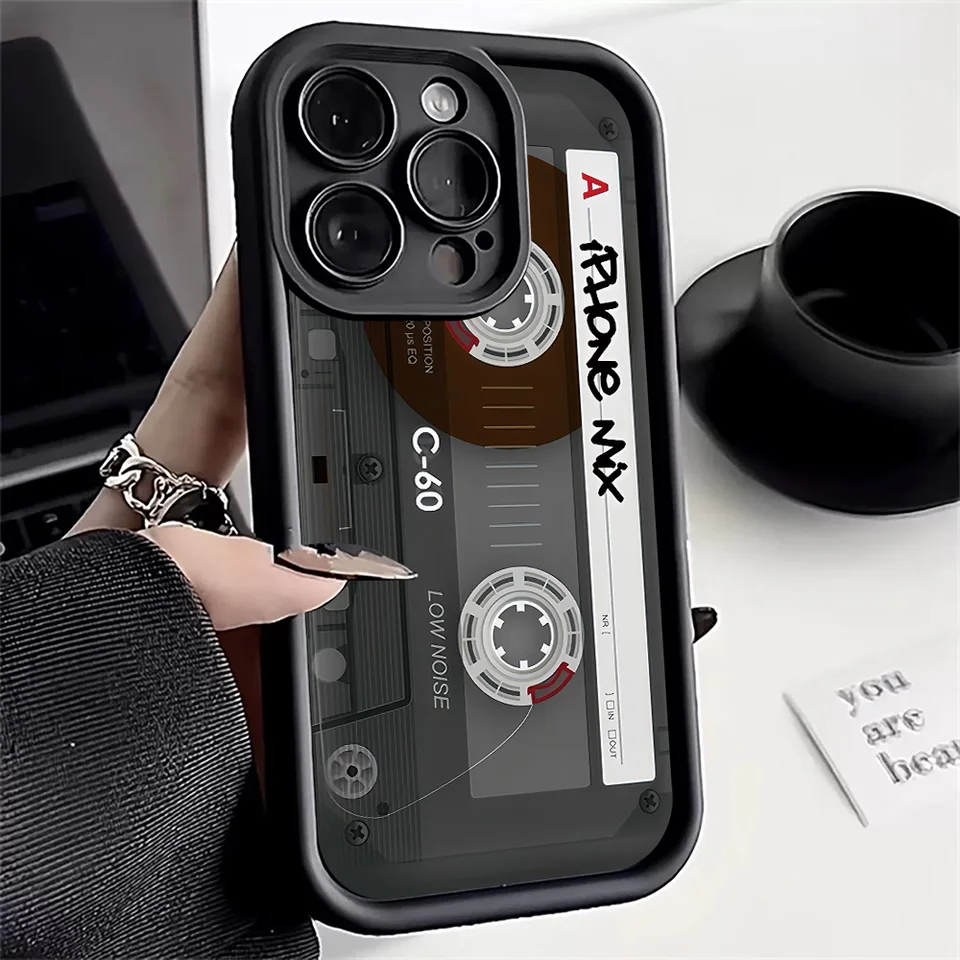 Retro audio páska Grafika Tlačená puzdro pre telefón pre iPhone 16 15 14 13 12 11 Pro Max xs x xr 7 8 plus SE 2022 Soft -odolný mäkký kryt