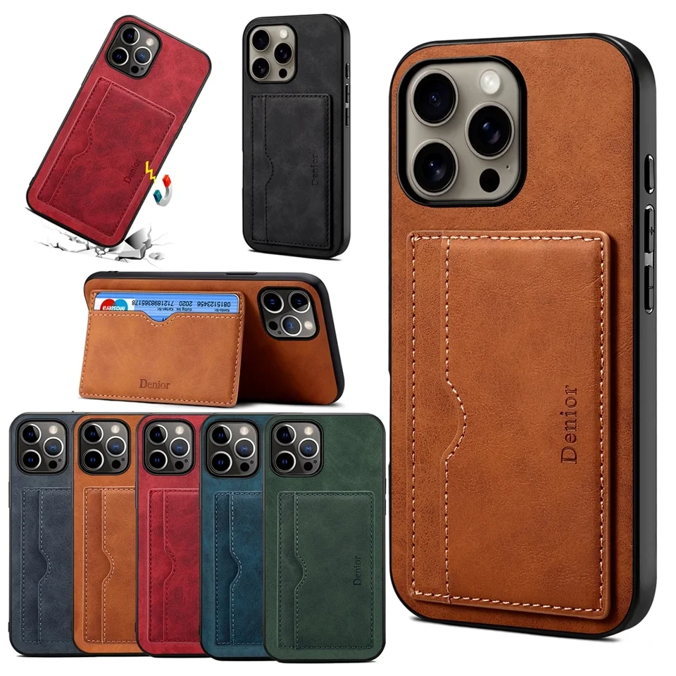 Retro bezdrôtové nabíjanie kožená peňaženka pre iPhone 16 Pro 11 12 13 14 15 15 Pro Max Plus karty Držiteľ magnetický kryt telefónu