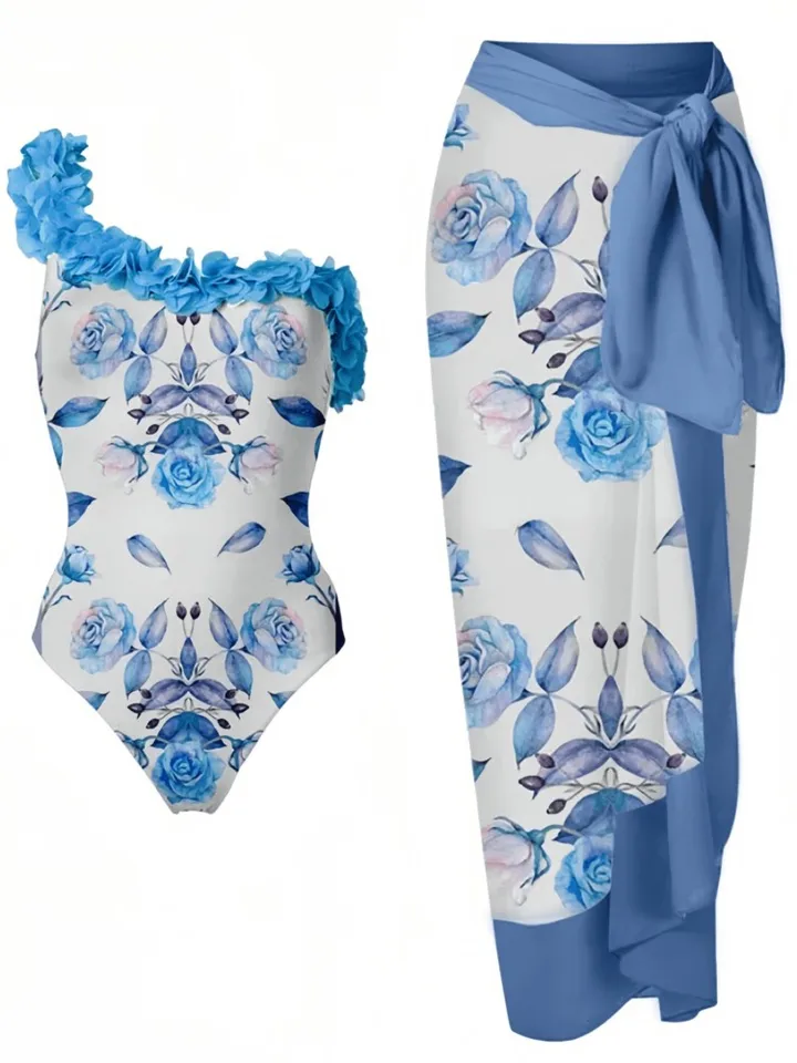 Retro bikiny kvetinová tlač móda One Pievky a zakrývanie sukne pevné dámske obväzové letné pláž luxusné elegantné elegantné