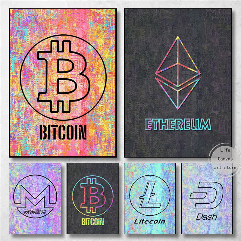 Retro bitcoin krypto ethereum krypto bitcoin umenia plagát maľba nástenné výtlačky Obrázok pre obývaciu izbu domov