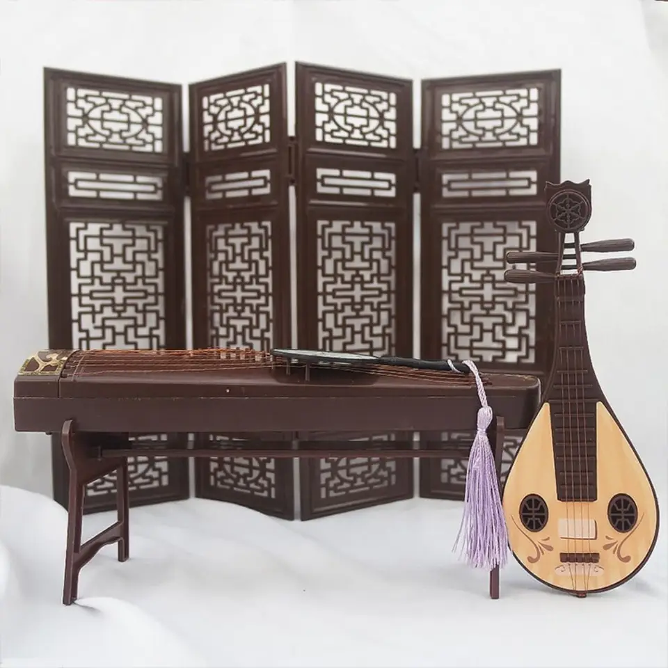 Retro bjd Doll Adsessory čínsky štýl dekorácie rekvizity obrazovky Fan Flute Flute Guzheng Musical Instrument Doll Photo Ress