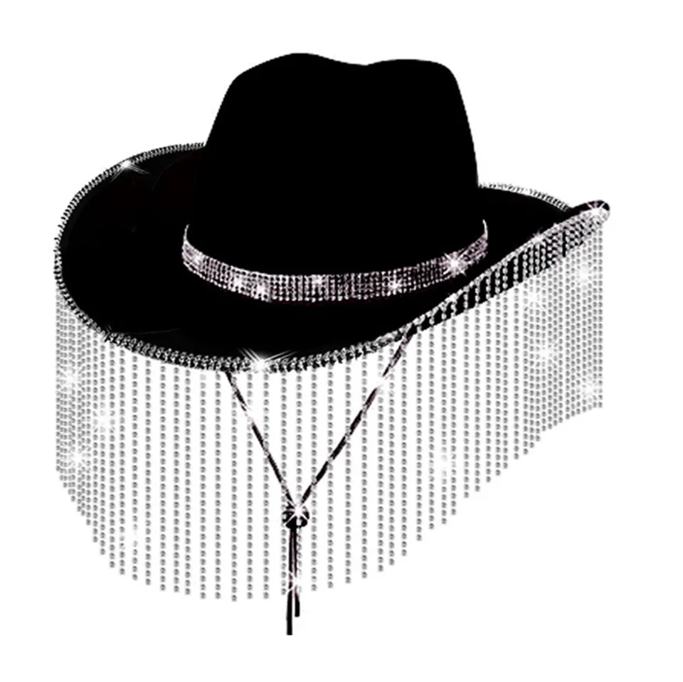 Retro bling diamant Fringe Cowboy klobúk západný klobúk trblietavý kovbojský klobúk pre mužov Ženy Cosplay party kostýmné kovbojské klobúky pre chlapcov