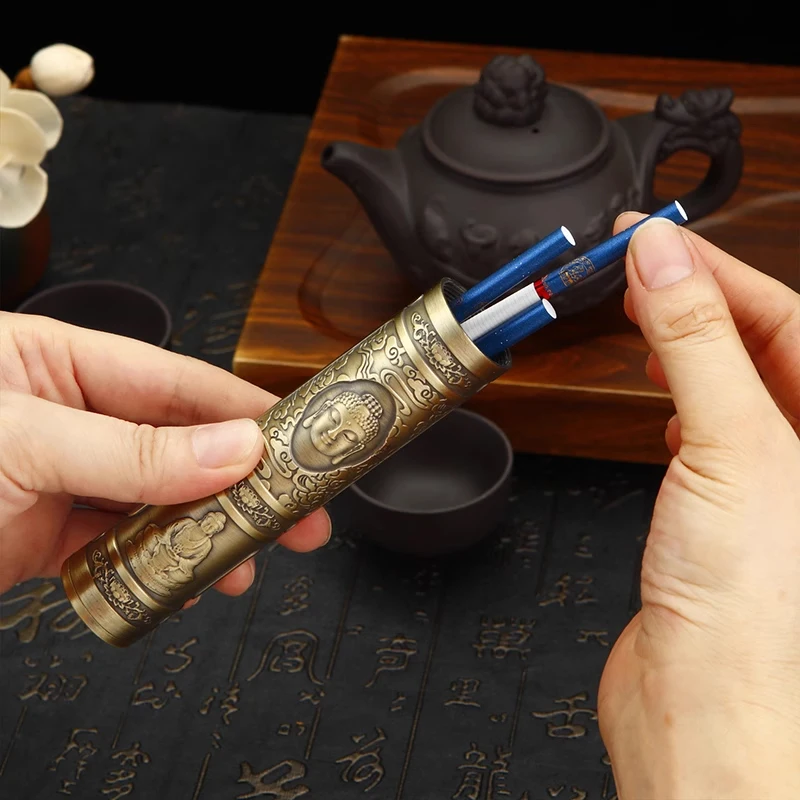 Retro Buddha Metal Cigarette Cany obsahuje 5 cigariet relatívne remeselnícke drak fajčiarsky box nepremokavé tabakové doplnky pre mužov