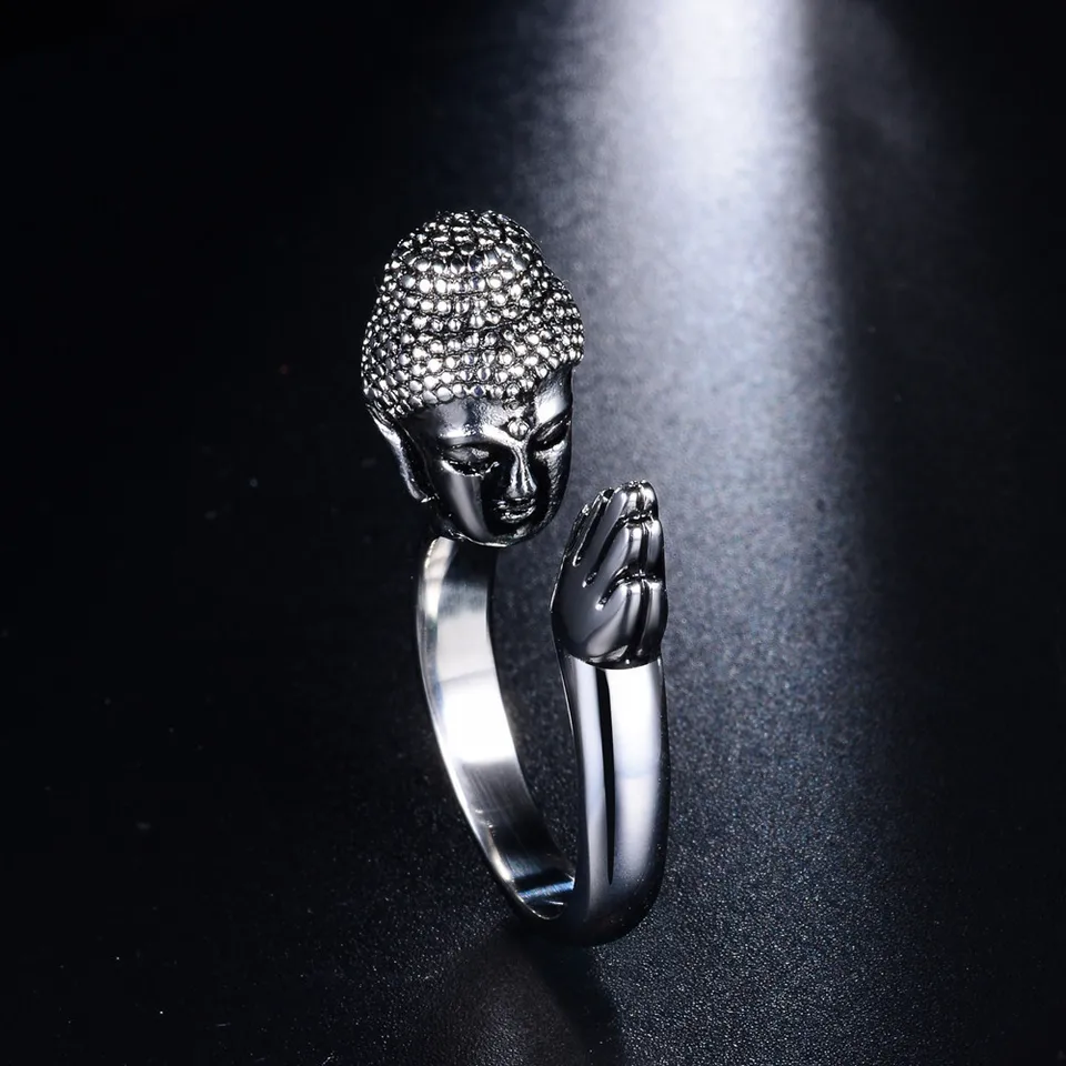 Retro Buddha modlitba ruky prsteň za mužov Punk gotický rock hiphop Open Ring Culture Adsess Doplnky ručne vyrábané šperky unisex požehnaný darček