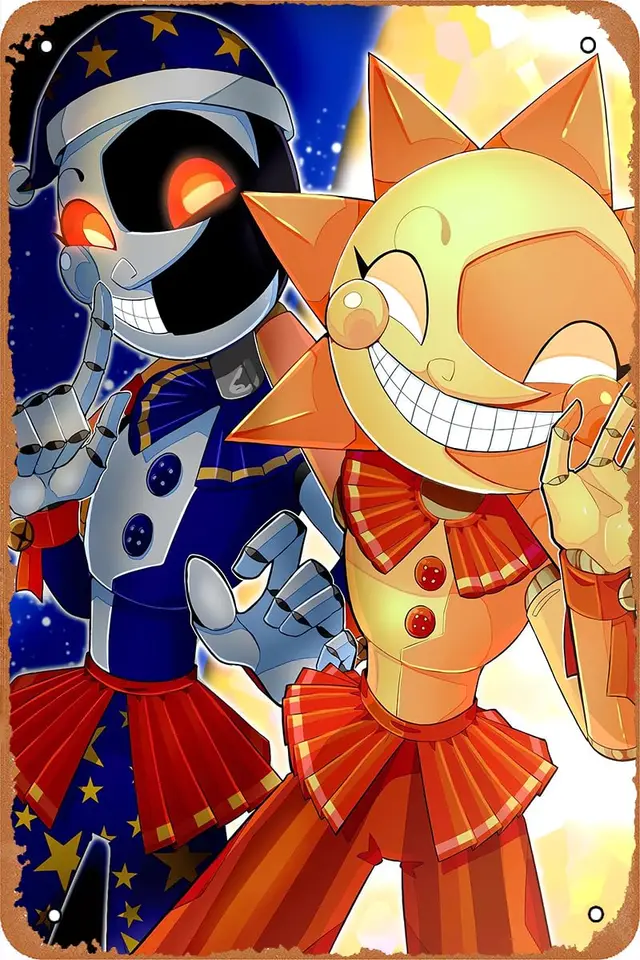 Retro cínová značka Vintage vzhľad kovové znamenie Slnko a mesačný cool sundrop a moondrop fnaf plagát pre kaviareň Bar Children; S izba