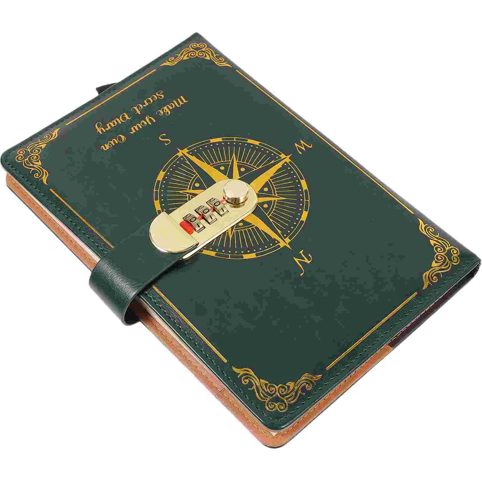 Retro denník Heslo Lock A5 Notebook (zelený) dekoratívne vintage časopisy Denný plán Poznámkový blok s