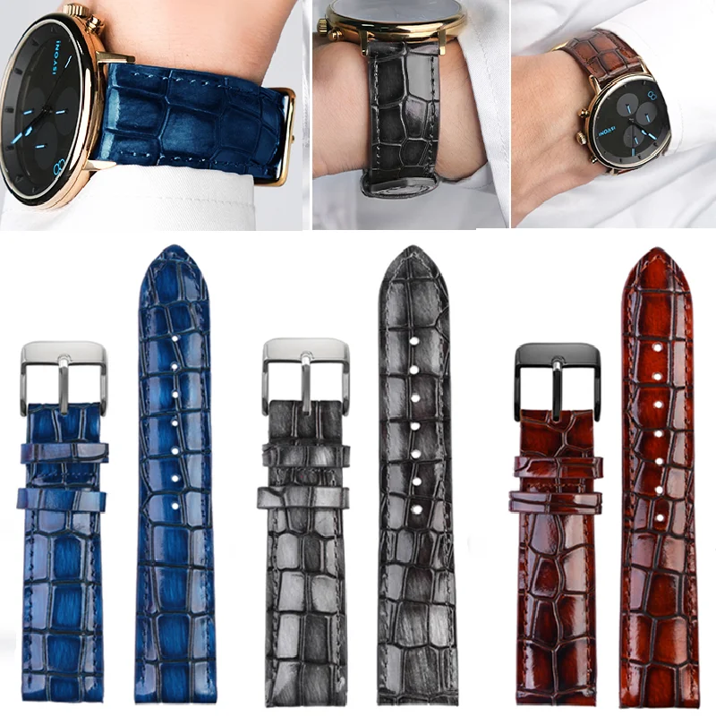 Retro dermis hodinky remienok pre akýkoľvek remienok na značku 18 20 22 mm modrá zelená čierna šedá šedá Krokodílová textúra Cowhide Watchband náramok