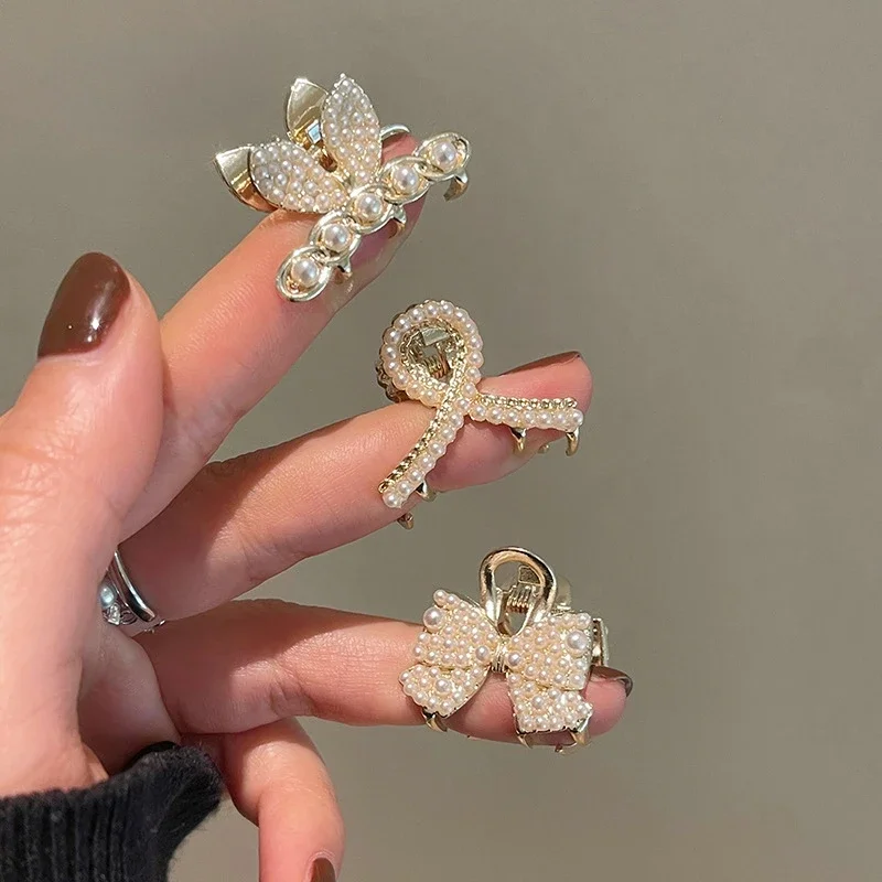 Retro diamantové mini vlasy pazúry perla kamienok kvetina Dievčatá Krab pazúry klip Malé vlasové krabie krabie kraby dievčatky vlasové doplnky