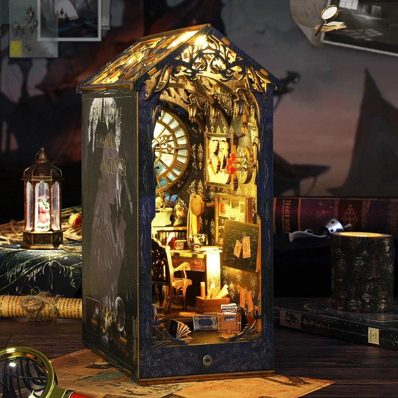 Retro DIY Drevená kniha Nook Police Vložte miniatúry súprav