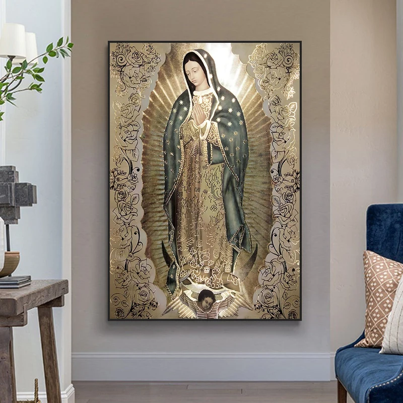 Retro dáma z Guadalupe Wall Art Canvas Painting Náboženské katolícke umenie Výzdoba