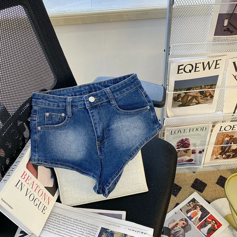 Retro džínsové šortky Dámske leto 2025 Nový vysoký pás Slim Elastic Elastic A-Line Jeans Ropa Mujer