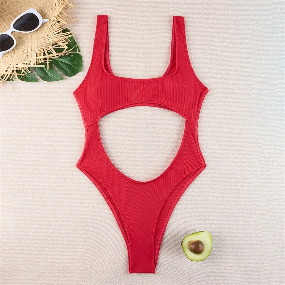 Retro extrémne bikiny vystrihnuté backless monokini rebrované plavky ženy jednodielne push Up Prázdniny plavky brazíl
