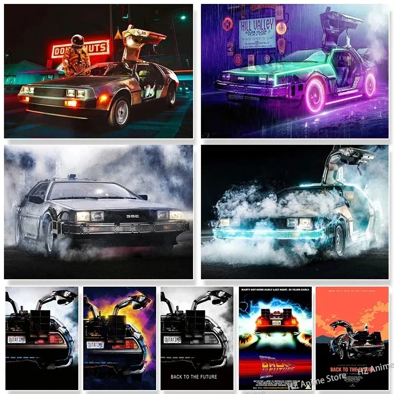 Retro filmy späť do budúcnosti Classic Cool Run Car Plagát Vintage plátno maľba nástenné umenie Tlač Obrázok pre miestnosť Domáca dekorácia