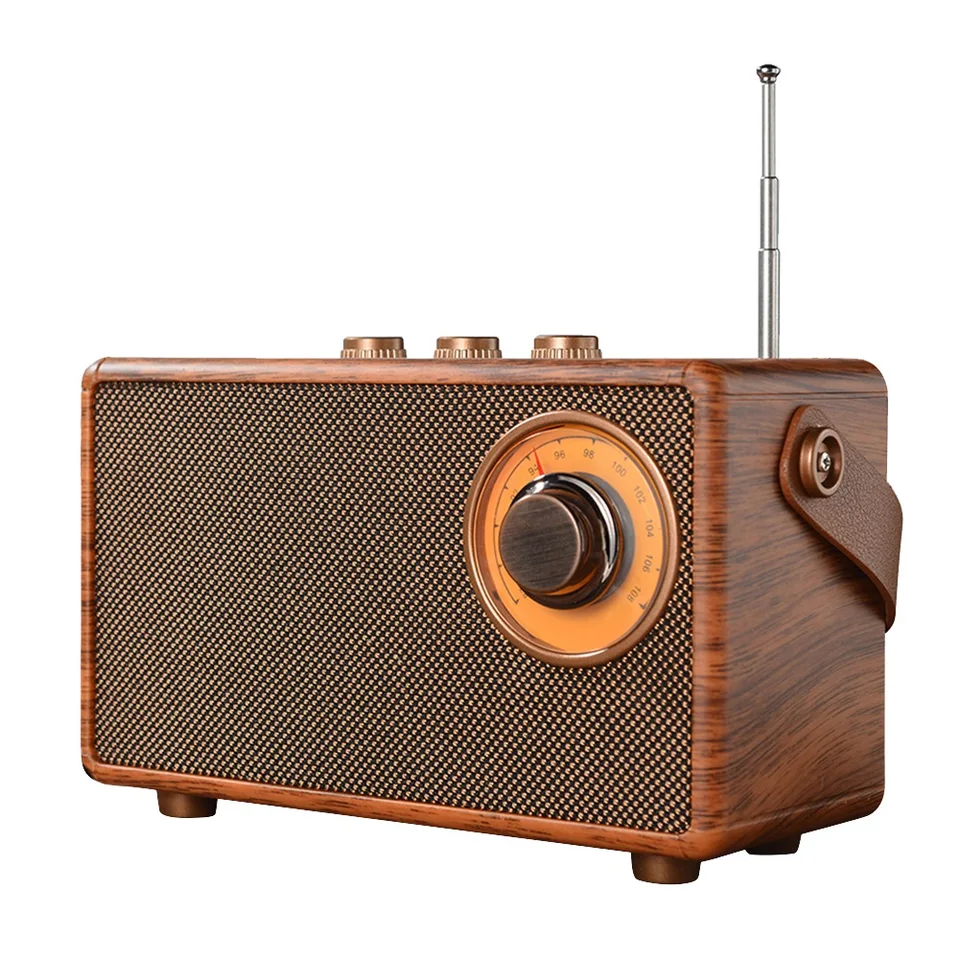 Retro FM Radio Radio prenosné drevené drevené Bluetooth Radio Bass Reproduktor Handfree MP3 prehrávač Podpora USB/TF Card/Aux Play