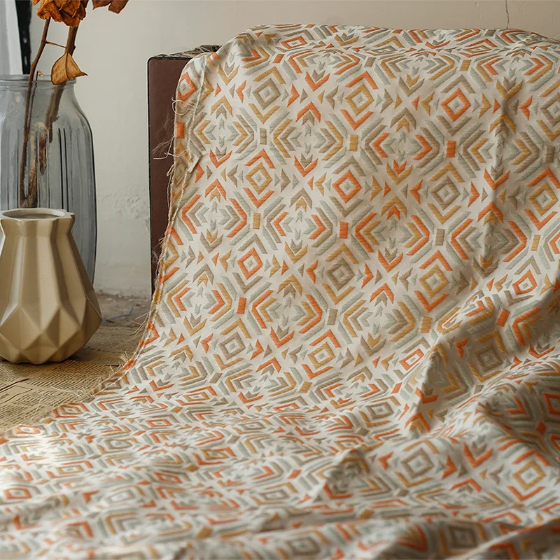 Retro geometrické prikrývky vyrazené Jacquard Tabard Bags vankúš na vankúše Oblečenie DIY Šijatá látka 50cmx140cm