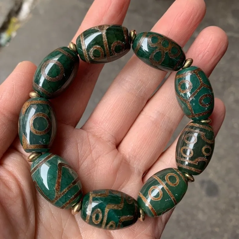 RETRO GREEN DZI RUAD AGATE RADE RUAD RUAD RUAD, ROZDELENIE OLD AGATE FOOTHO FOTO Pánsky a dámsky náramok.