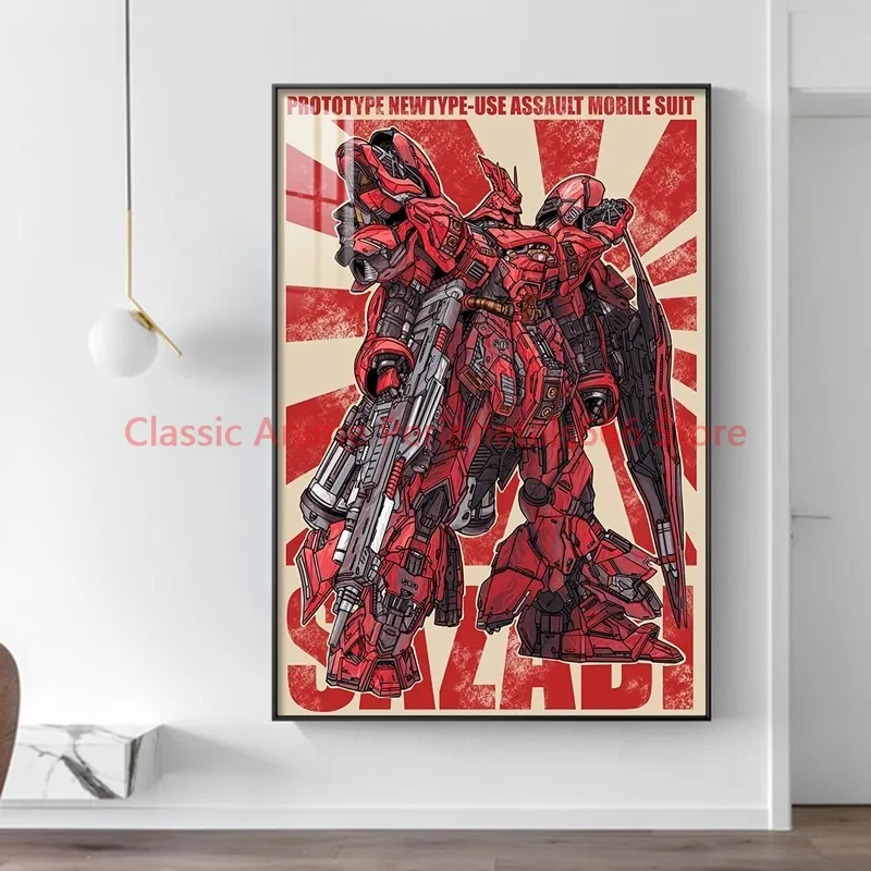 Retro Gundam Hanging Painting, Shazabi Mobile Warrior Nástenná maľba, darček k narodeninám pri prvotnej spálni, ručne vyrábaná výzdoba izby