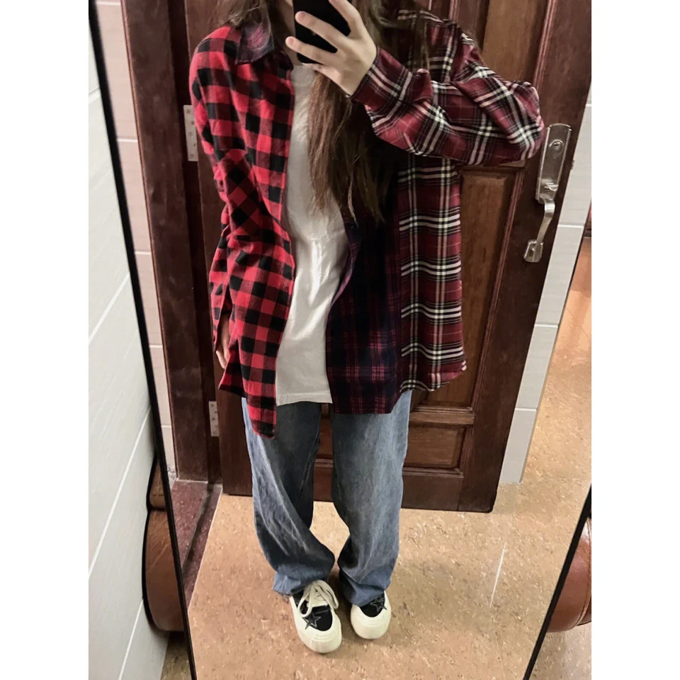 Retro High Street Plaid košeľa dámska voľná nadmerná nadmerná nadmerná nadmerná nadmerná nadmerná nadmerná nadmerná nadmerná nadmerná nadmerná nadmerná nadmerná nadmerná nadmerná nadmerná nadmerná nadmerná nadmerná nadmerná nadmerná nadmerná nadmerná výška
