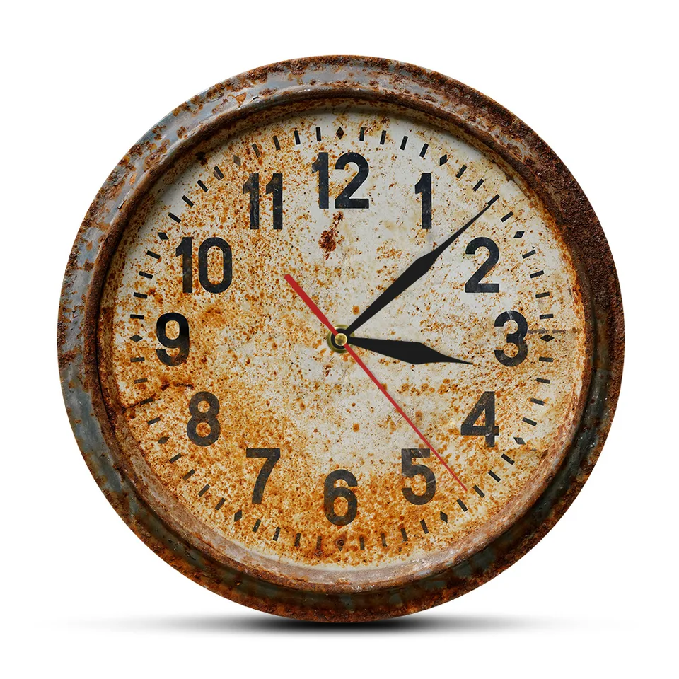 Retro hrdzavé staré nástenné hodiny 3D ilúzia potlačená akrylová stena hodiny obývacia izba primitívna hodiniek Art Decor Decor Hanging Watch