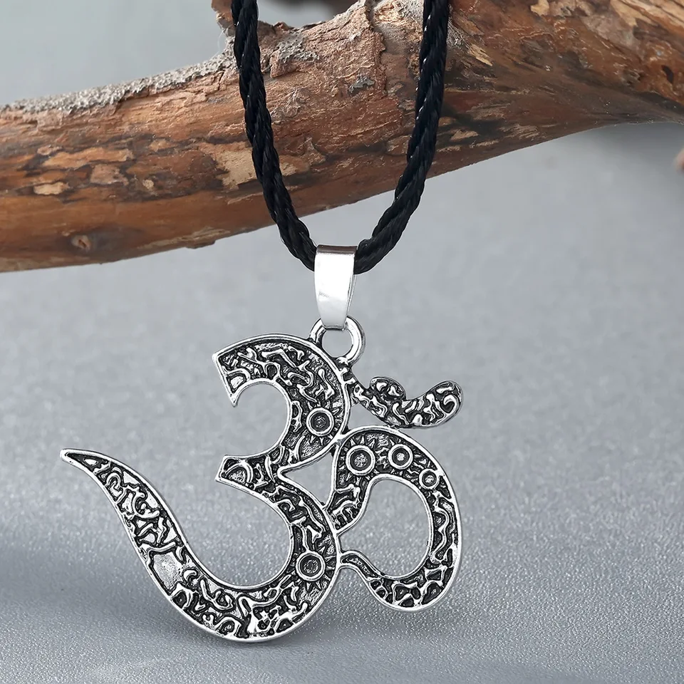 Retro indický náboženský jogu symbol náhrdelník kožená lana retiazka muži a ženy trendy ležérne šperky