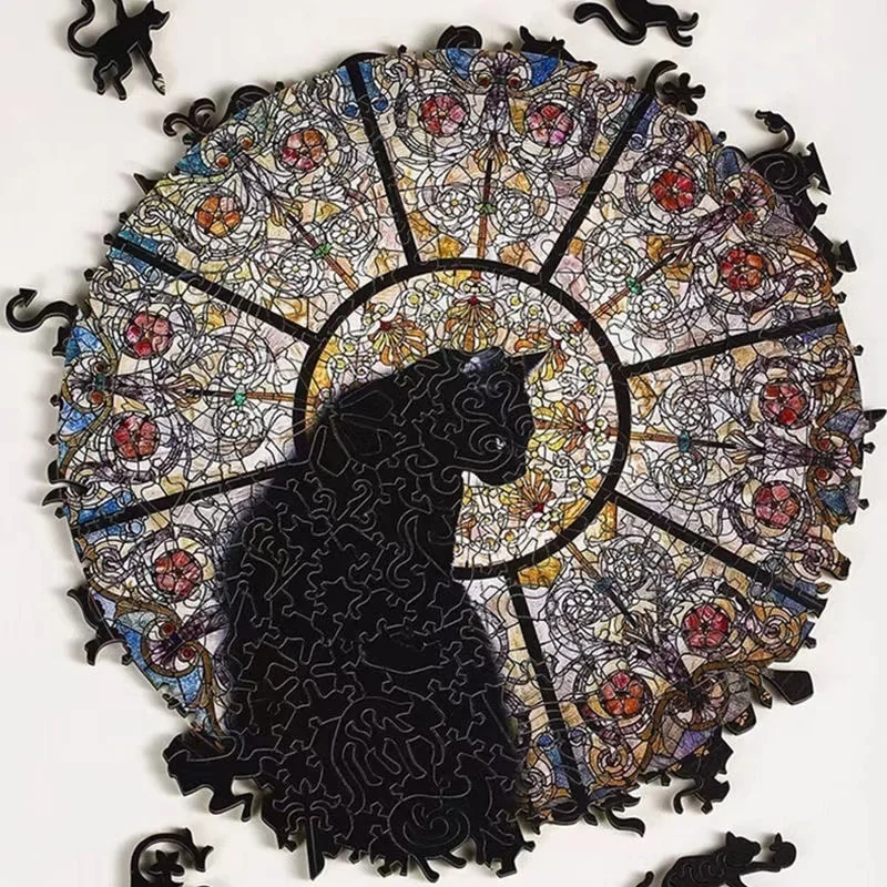 Retro katedrála mačka s jigsaw puzzzle výzva mozog spaľovanie špeciálne tvarované drevené kostoly mačacie puzzle hračky pre deti narodeniny darčeky