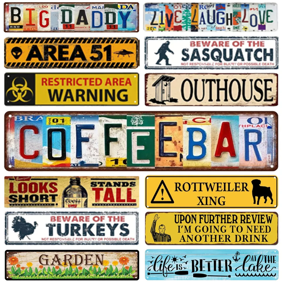 Retro kovové plechové značky Instagram Style Coffee Bar Street Znaky zábavný park Scénické retro cestné značky Country retro dekoratívne
