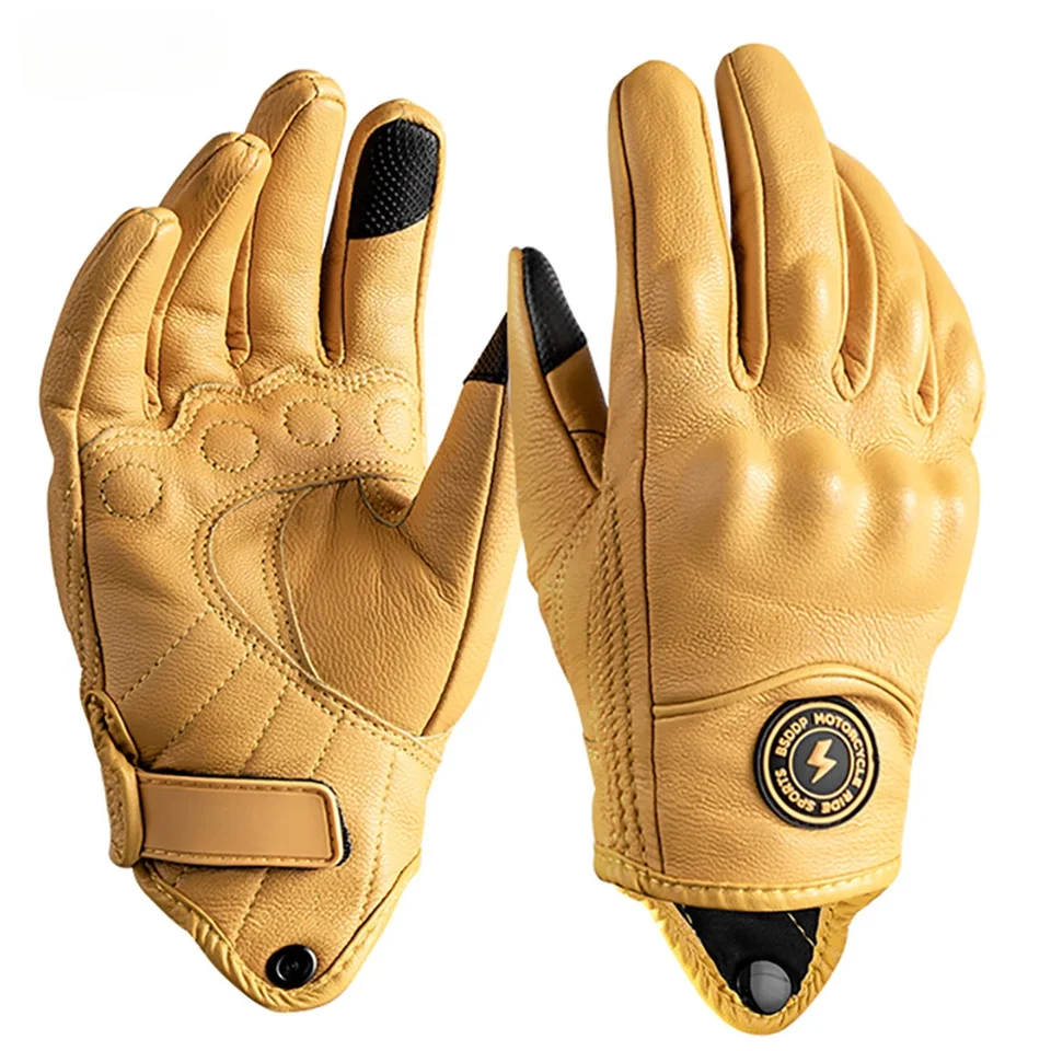 Retro kožené motocyklové rukavice Vintage muži ženy Moto cyklovanie Zimné rukavice dotykové obrazovky Motobike Motor Cross ATV Motor Guantes