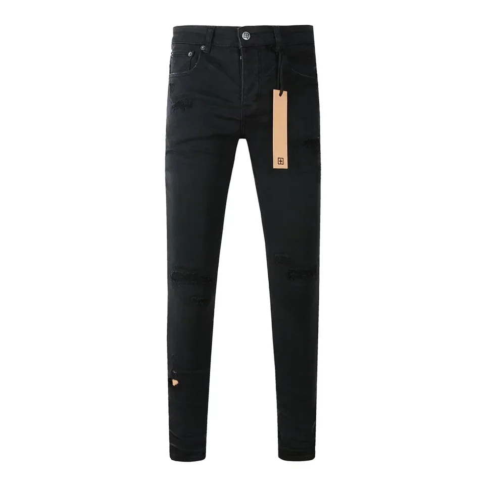 Retro ksubi krížové džínsy klasický štýl čiernych mužov maľba Trend Trend s nízkym vzostupom Stretch Skinny džínsy skladané roztrhané roztrhané nohavice