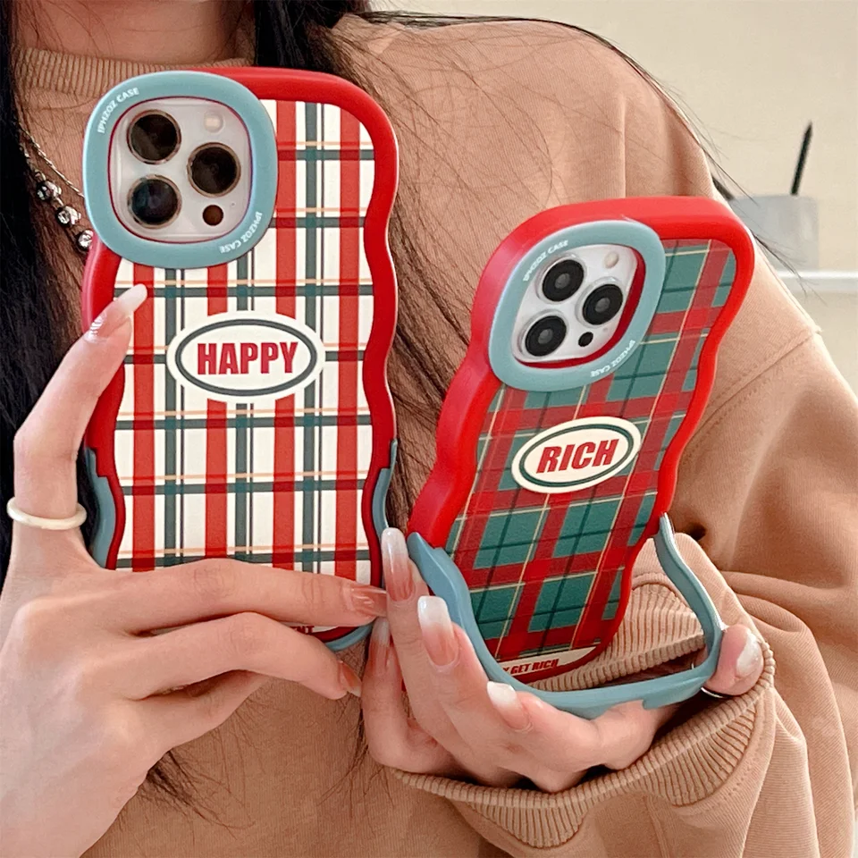 Retro kórejský roztomilý cukrovinky farebne pruhované chránené puzdro s držiakom pre iPhone 15 14 13 12 11 Pro Max Kawaii Soft Back Cover Funda